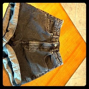 Zara high-waist black acid wash denim shorts